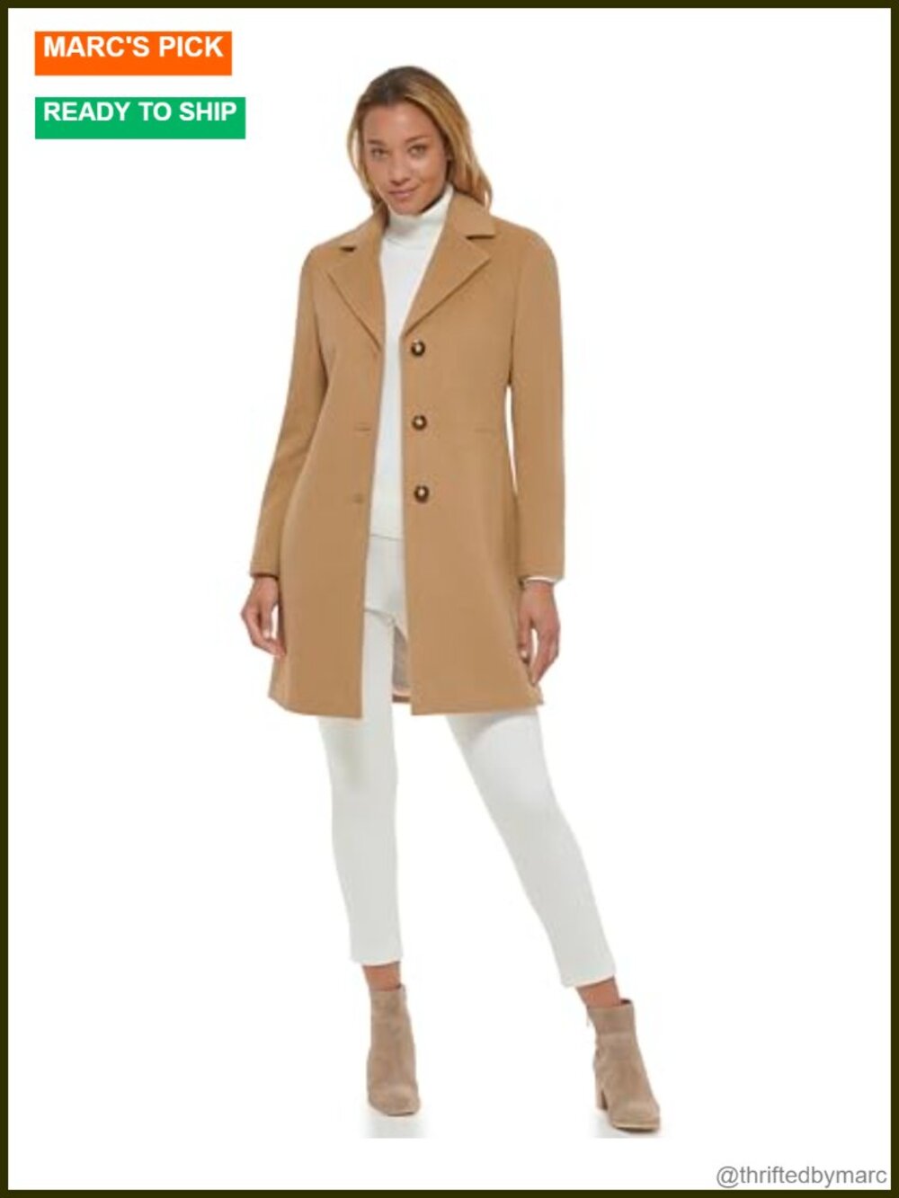 Wool Blend Coat Long Sleeve Notch Collar Knee Length